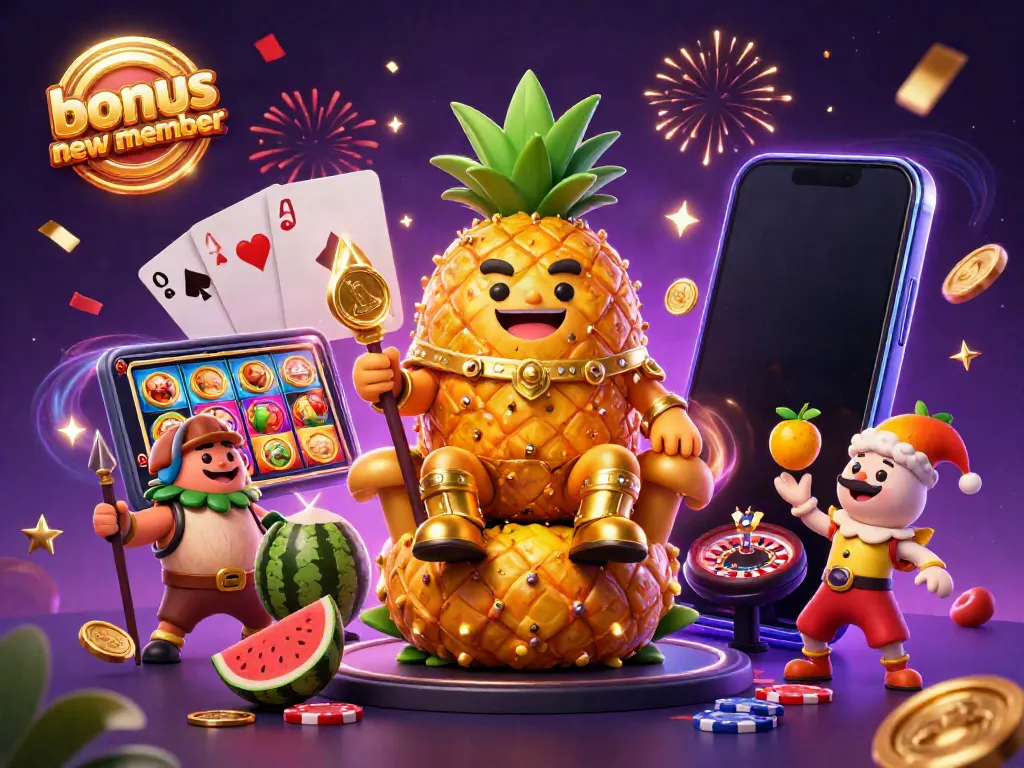 Experience the excitement of a bonus new member at the casino with a vibrant, dynamic illustration showcasing a tropical theme.