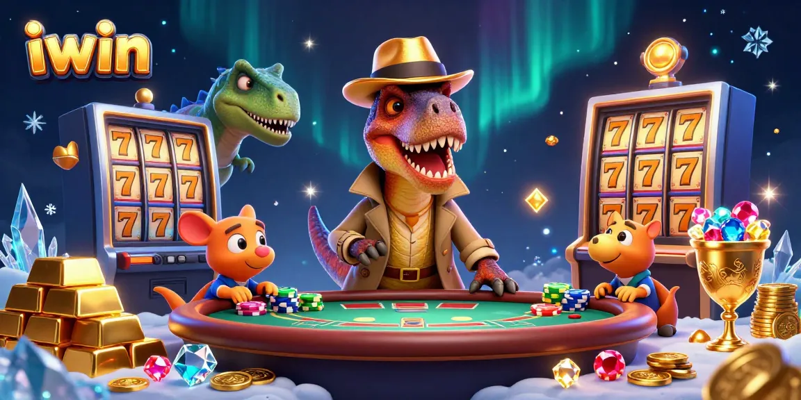 Join iwin's 3D velociraptor at the blackjack table while stakes rise in a vibrant casino scene.