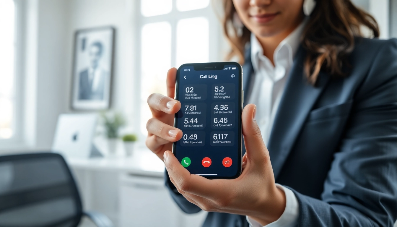 Discover who called me with a modern smartphone display against a serene office backdrop.