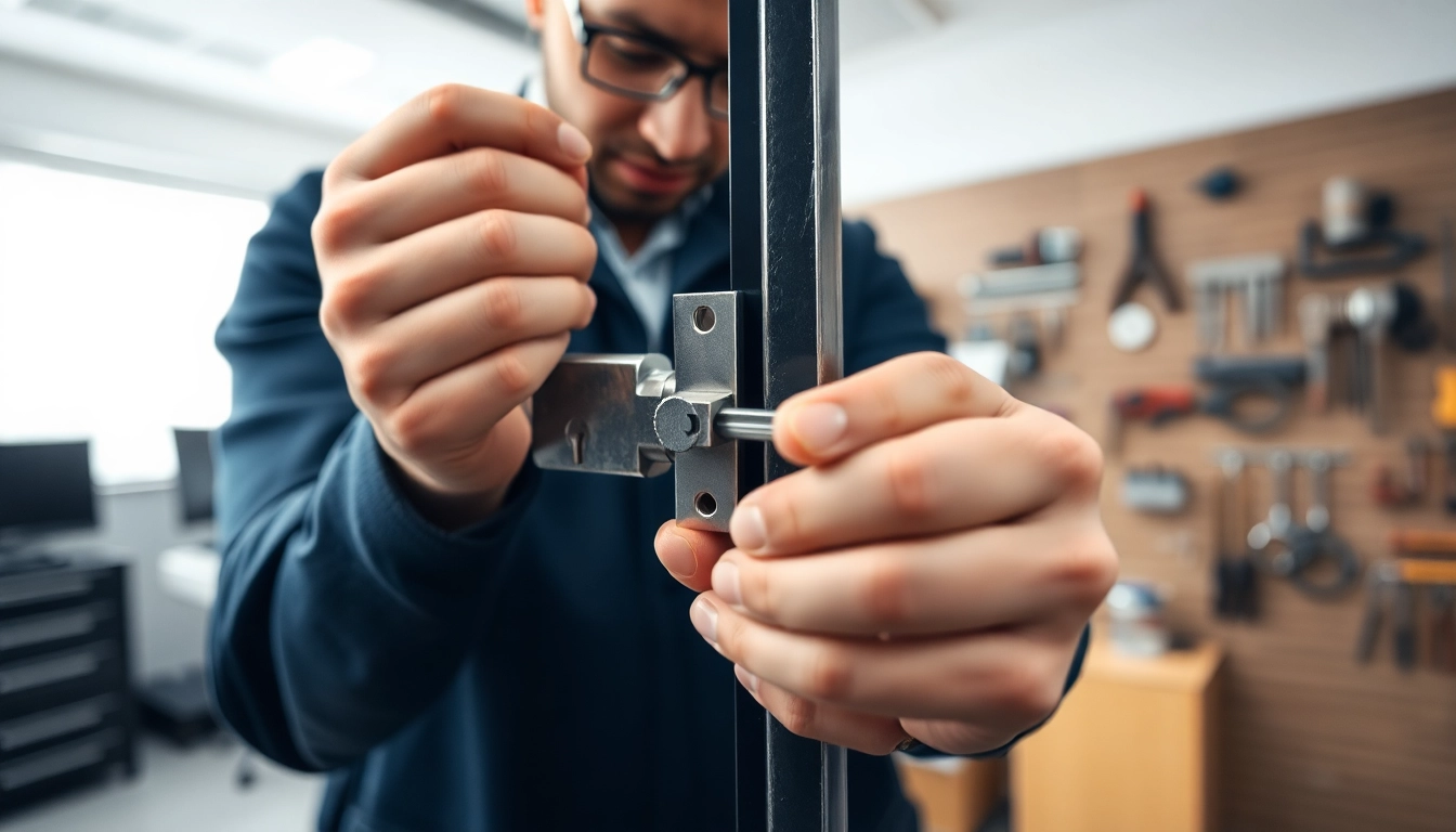 Durham locksmith expertly repairing a high-security lock in a professional workspace.