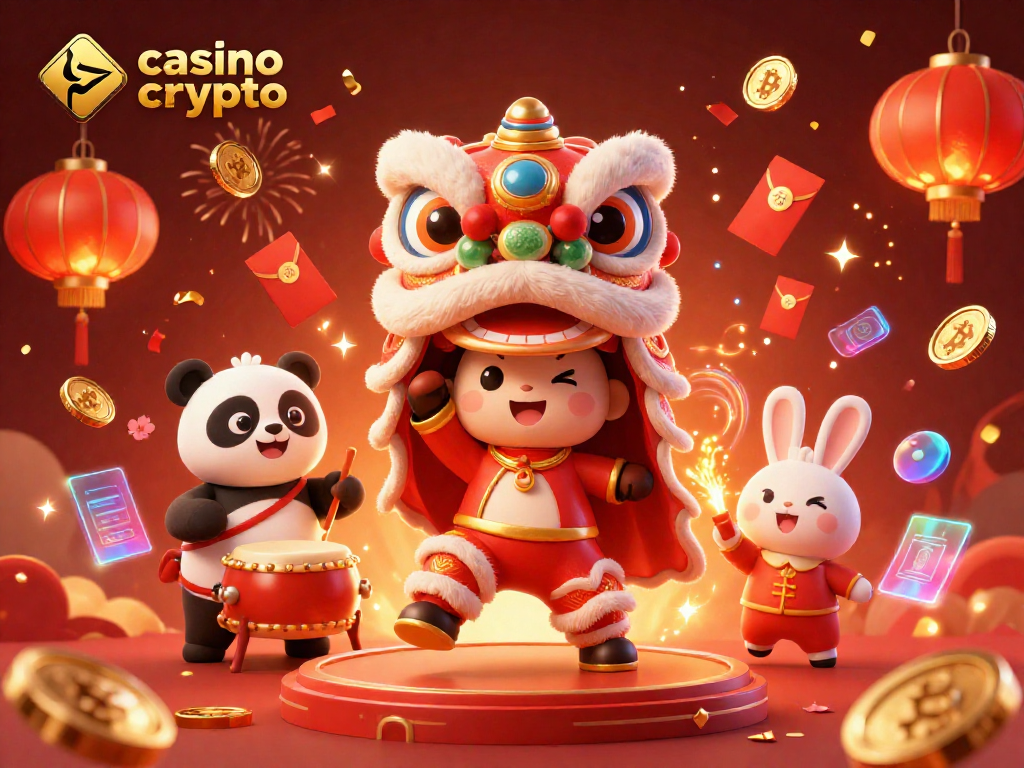 Jouez au casino en crypto avec une ambiance festive mettant en avant des personnages animés, des pièces virtuelles et des lanternes magiques.