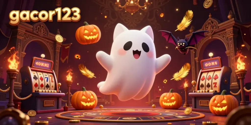 Experience thrilling gaming at gacor123 with a ghost cat and vampire bat in an enchanting casino.