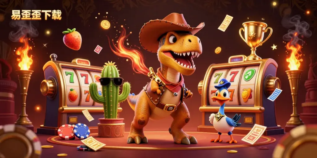 Experience excitement with the 3D characters in the vivid casino scene featuring 易歪歪下载 slot elements.
