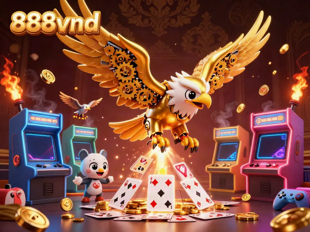 Experience the thrill of online gaming with 888vnd as the golden eagle dives through holographic cards.