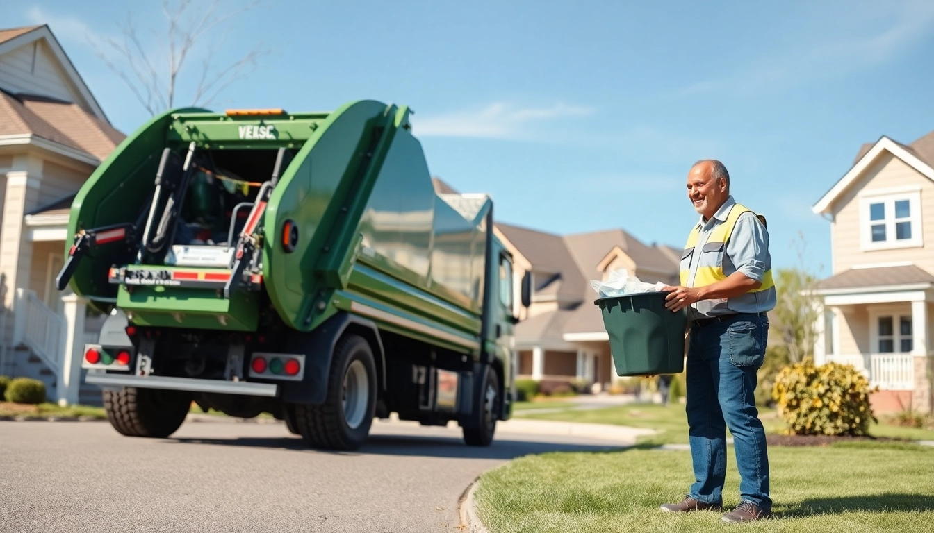 Cold Lake garbage schedule services demonstrated with a friendly interaction between a collector and homeowner.