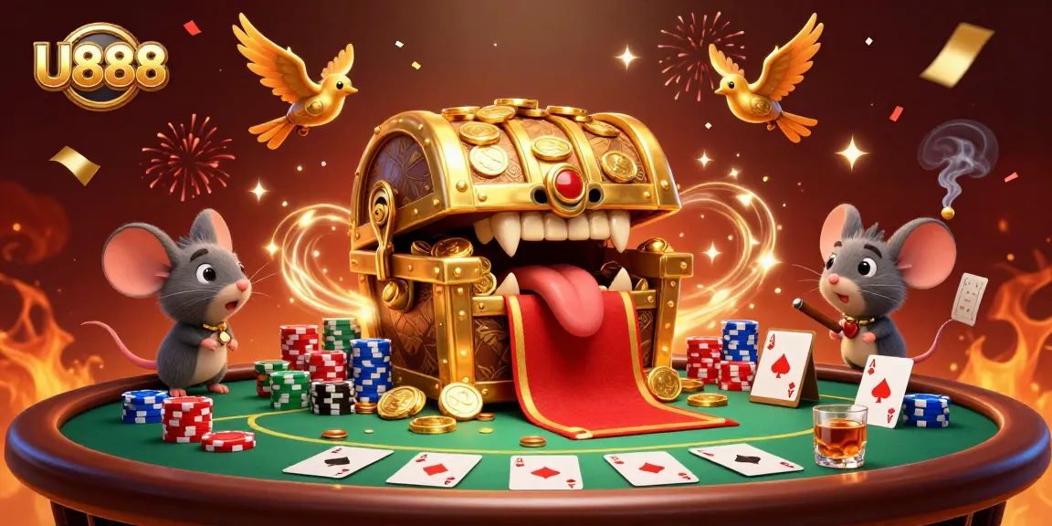 Spin and win big with U888's vibrant casino adventure featuring colorful poker elements.