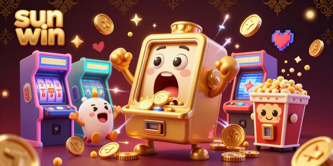 Experience the thrill of "sun win" as slot machines celebrate a jackpot amidst vibrant arcade elements!