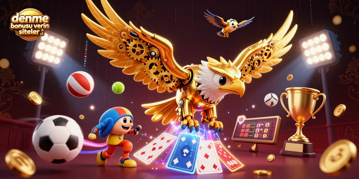 Engaging scene depicting deneme bonusu veren siteler with a golden eagle and sports elements in action.