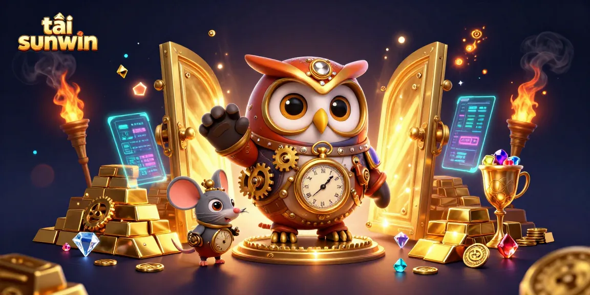Engage with the fascinating world of tải sunwin through this vibrant casino-themed illustration featuring an owl and a mouse.