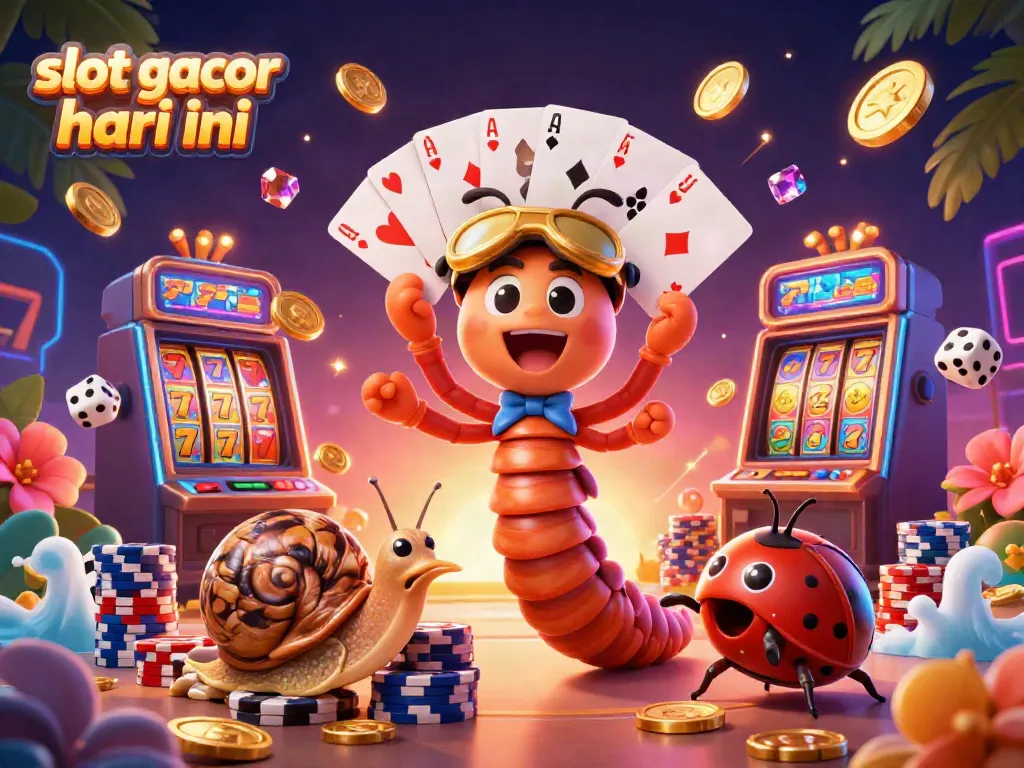 Experience excitement with slot gacor hari ini featuring a lively millipede dealer and colorful casino elements.
