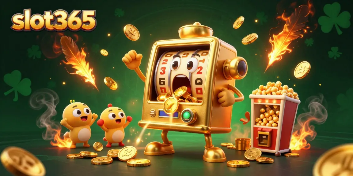 Engage with slot365’s thrilling world as joyous slot machines celebrate a jackpot while gold coins cascade dramatically.