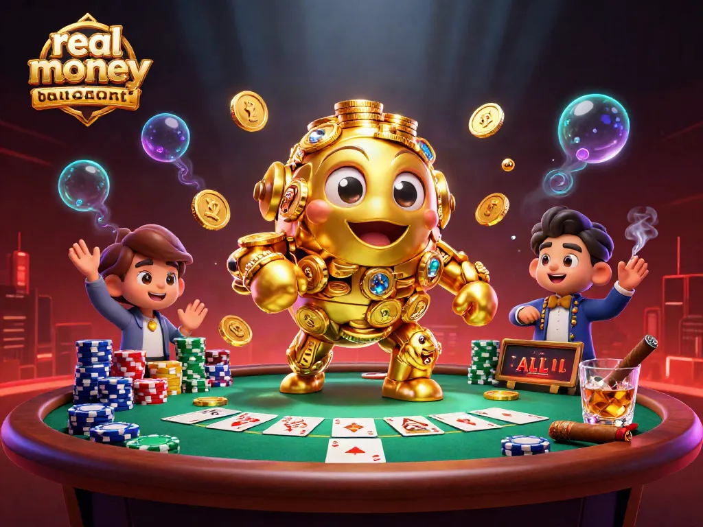 Experience real money online baccarat gameplay with a vibrant golem surrounded by immersive gaming elements.