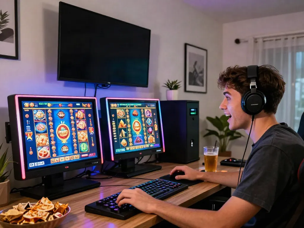 Player enjoyingสล็อตเว็บตรง game on a vibrant digital interface with colorful graphics.