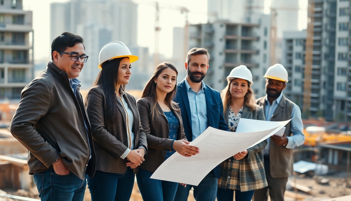 New Jersey Construction Manager collaborating with a diverse team at a construction site.