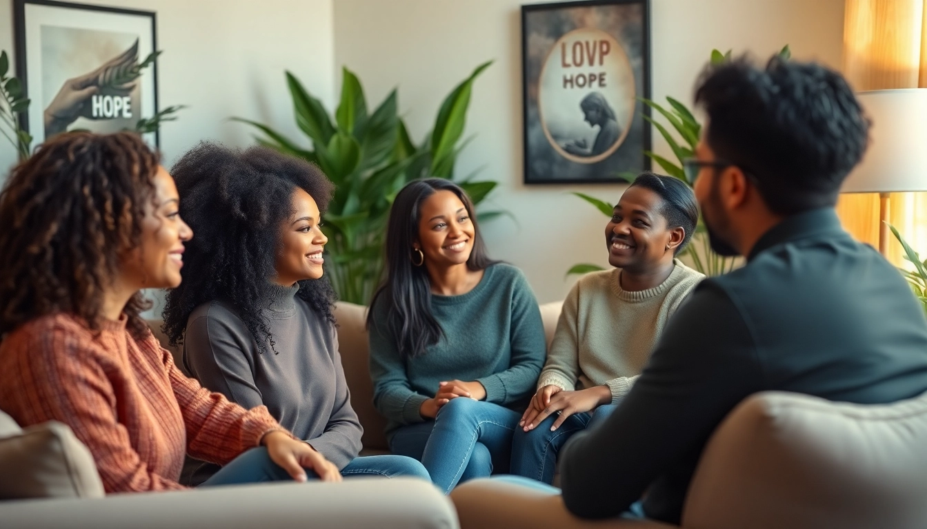 Engaging mental health care session showcasing diverse individuals in a supportive therapy environment.