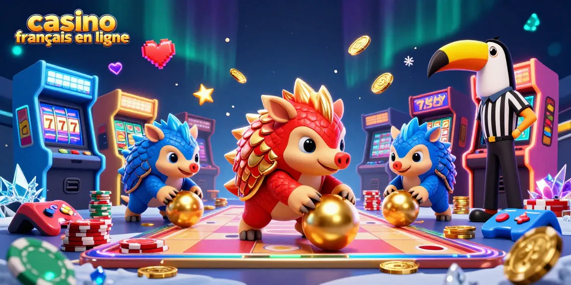 Jouez au casino français en ligne avec une illustration 3D captivante des pangolins en compétition.