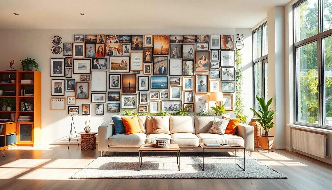 Transform your space with a unique photo wall showcasing cherished memories.