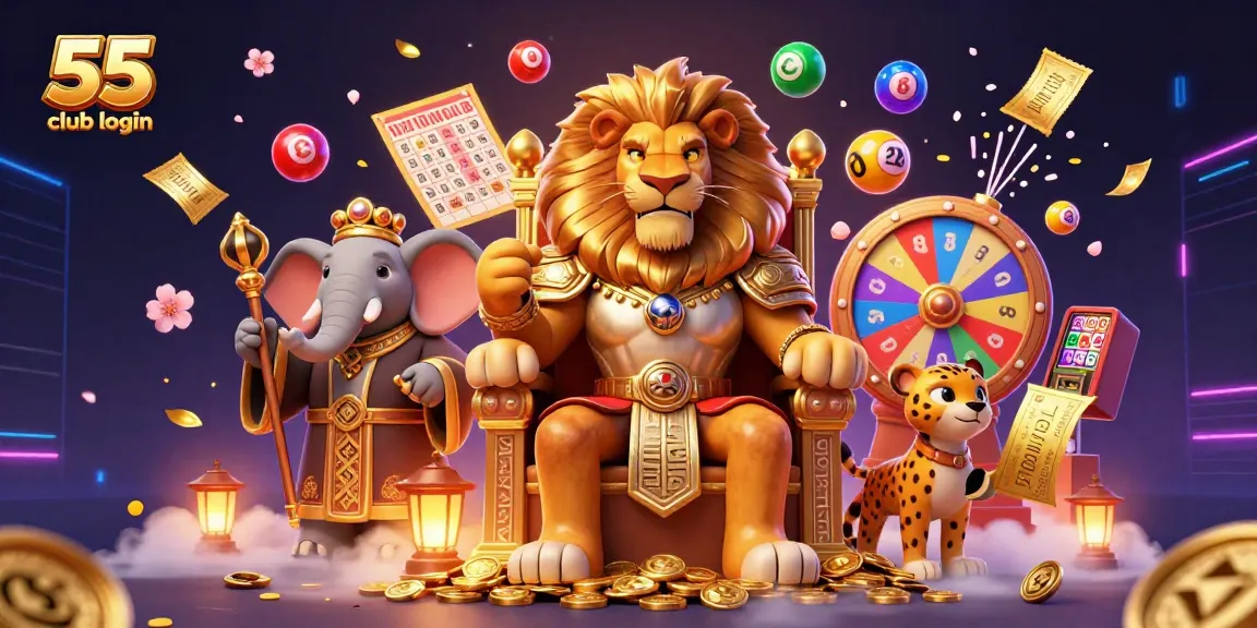 Win big at the 55 club login with dynamic lottery elements and vibrant characters in action.