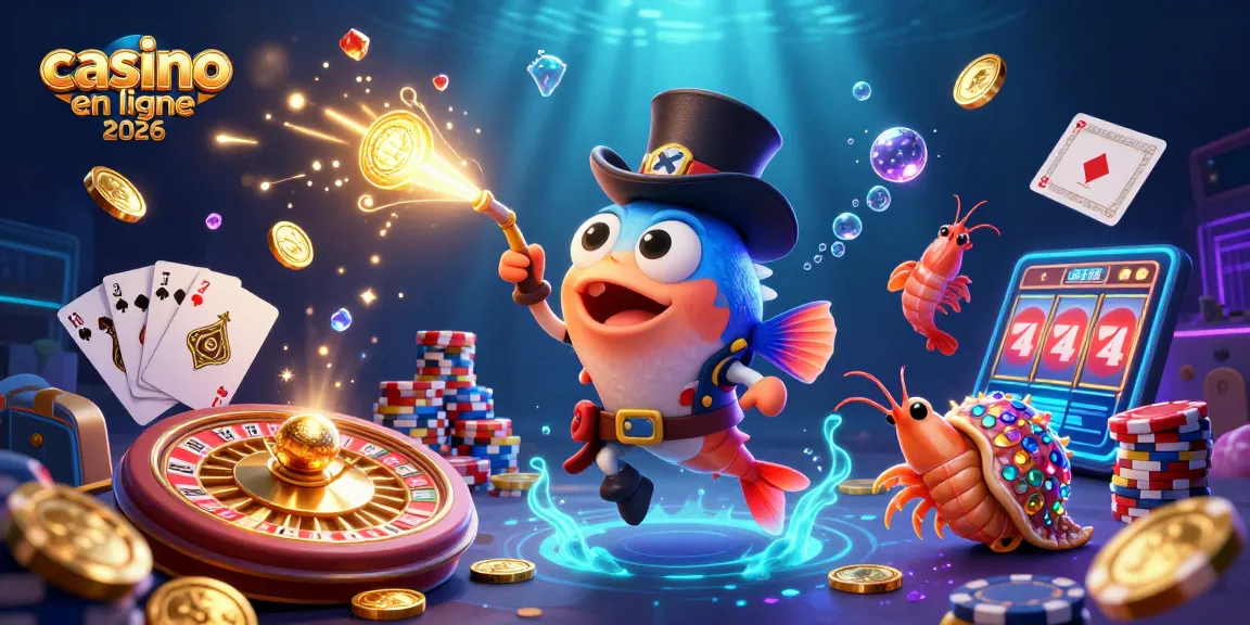 Visitez le casino en ligne 2026 avec une scène palpitante de jeux et de personnages lumineux.
